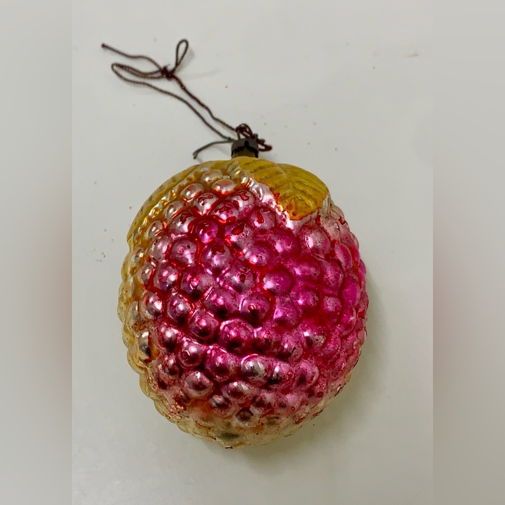 Antique Mercury Glass Pink Yellow Figural Berry Fruit Christmas Tree Ornament